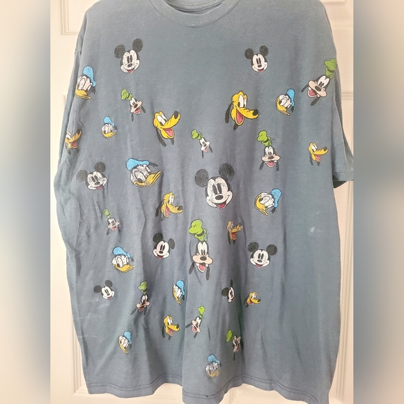 Disney Mickey Mouse Goofy Donald Pluto Print Patterned T-shirt Blue Size XL - Picture 3 of 4